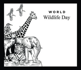 International animal day, world wildlife day coloring book