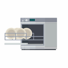 Dishwasher. Washing dishes, vector illustration