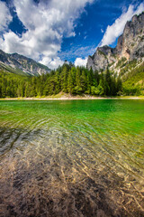 beautiful emerald color lake in the mountains