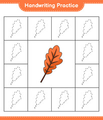 Handwriting practice. Tracing lines of Oak Leaf. Educational children game, printable worksheet, vector illustration