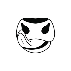 Vector drawing of a bull's muzzle. Cow nose. The cow licks its lips. Logo for a cow farm or dairy product. Bull tongue.