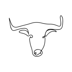 Vector buffalo head in modern style. Cow in one line. Stylish sketch of a horned animal tattoo.