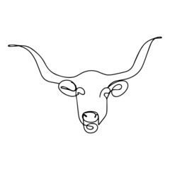 Vector bull head in modern style. Bull in one line. Stylish sketch of a horned animal tattoo.
