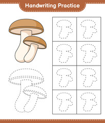 Handwriting practice. Tracing lines of Shiitake. Educational children game, printable worksheet, vector illustration