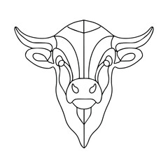 Linear drawing of a bull's head. Vector linear bull logo. Coloring book of a horned animal. Bison silhouette.