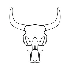 Linear drawing of a bull's skull. Vector illustration of a bull. Skull tattoo sketch, coloring book. Cattle skull. Bull anatomy, bones.