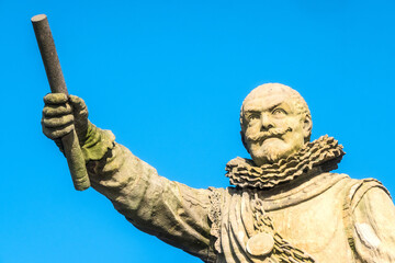 Statue of national marine here Piet Hein in Rotterdam Delfshaven, Zuid-Holland Province, The...