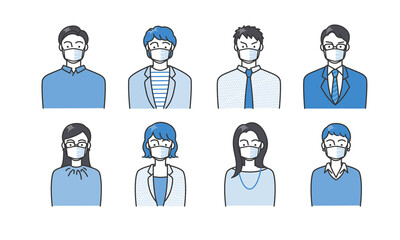 マスクをつけたビジネスパーソンのアバターイラスト