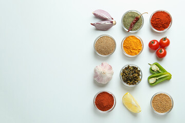 Fototapeta na wymiar Concept of aromatic spices on white background