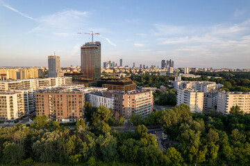 Warsaw during the day. Busy city seen from above on a beautiful sunny day. The largest city in...