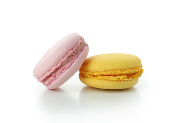 Macaroons or macarons isolated on white background