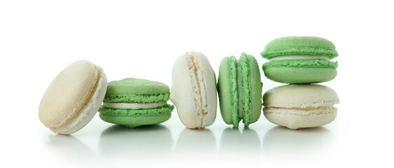 Macaroons or macarons isolated on white background