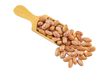 Cranberry beans isolated on white background. Cranberry beans in wooden spoon