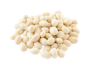 Raw Organic White Haricot bean on white background. Pile White Haricot bean isolated. Top view. Local name ispir fasulye