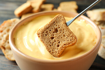 Concept of delicious food with fondue, close up