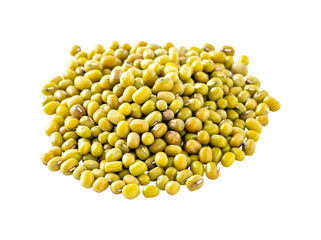 Raw organic mung bean grains on white background. Pile raw mung bean isolated.