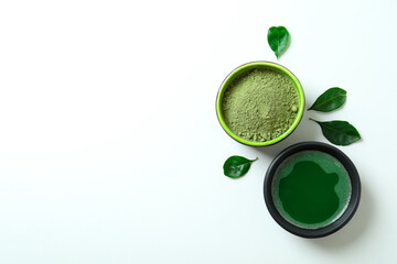 Concept of japanese tea with matcha on white background