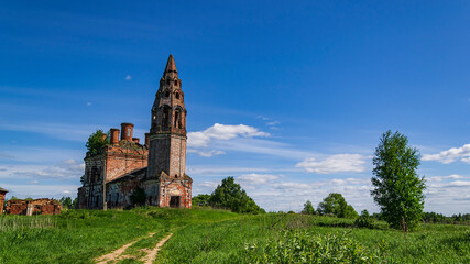 Fototapeta na wymiar landscape abandoned orthodox church