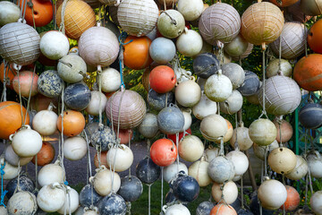 collection of round buoys, hanging