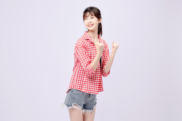 Beautiful Asian woman in red shirt