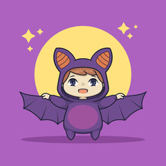 Cute chibi boy in bat costume character