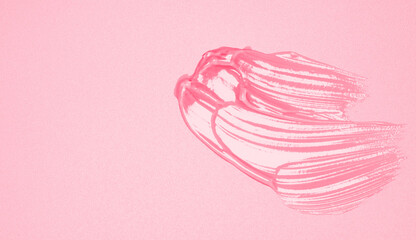 Cream liquid gel cosmetic texture smudge on pastel pink background. Virus protection or cosmetics concept
