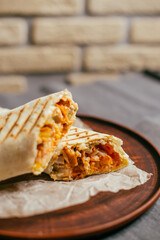 juicy shawarma cut on a plate