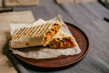 juicy shawarma cut on a plate