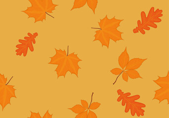 Naklejka na ściany i meble Autumun fall red yellow leaves seamless background vector illustration
