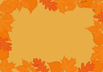 Naklejka na ściany i meble Autumn fall background frame with yellow red leaves vector illustration