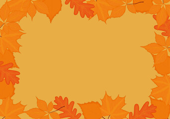 Autumn fall background frame with yellow red leaves vector illustration