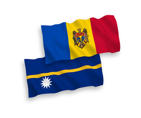 Flags of Republic of Nauru and Moldova on a white background