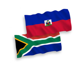 Fototapeta premium Flags of Republic of Haiti and Republic of South Africa on a white background