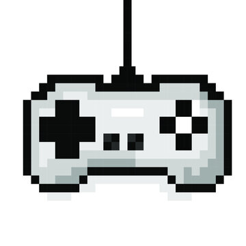 Vector Illustration Of A Pixel Joystick. Game Controller Icon For App, Logo And T-shirt Design.