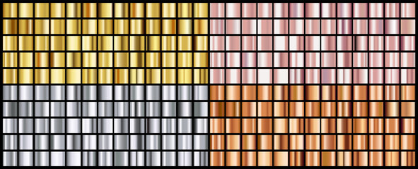 Fototapeta premium Large package of metallic gradients. Collection of textures of gold, silver, rose gold and bronze, templates for design, vector set