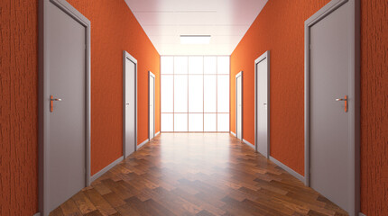The Corridor in office building. 3D rendering