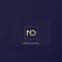 ND monogram, letters vector logo on a card