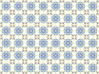 Stof per meter Azulejos Portuguese tile floor pattern, Lisbon seamless indigo blue tiles, vintage geometric ceramic, Spanish vector background. Moroccan geometrical interior patchwork. Azulejo moroccan wallpaper © Iryna Danyliuk