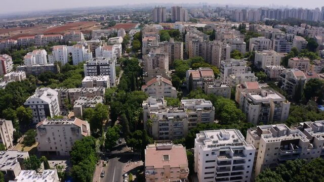 Kfar Saba, Israel, aerial drone view 4k