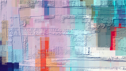 Brush strokes, colorful glass, transparent rectangles. Artistic banner, wall art, digital texture