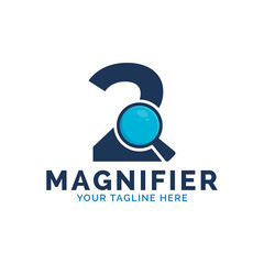 Search Logo. Number 2 Magnifying Glass Logo Design