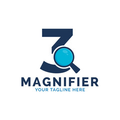 Search Logo. Number 3 Magnifying Glass Logo Design