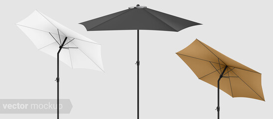 Beach sunshade mockup. Seashore pool hotel, sun protecting parasol. 3D realistic mockup design.