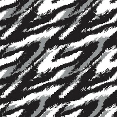 Black and White Brush Stroke Fur Seamless Pattern