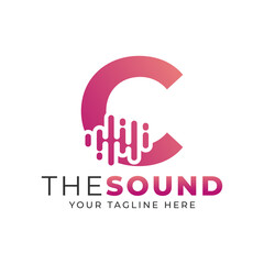 Music Logo. Creative Letter C Trendy Design Logo Concept with Sound Wave Vector Illustration.
