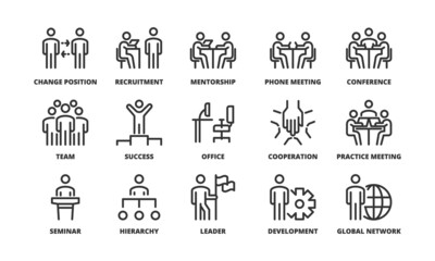OFFICE WORKER ICONS LINE BUSINESS VECTOR
