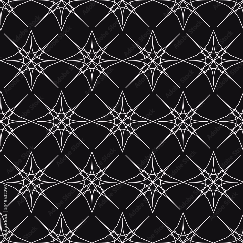 Aufkleber White web ornament and black background. Vector repeated net pattern.