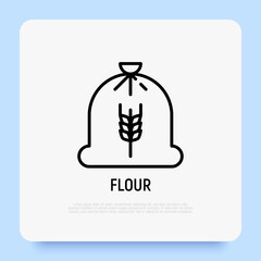 Bag of flour thin line icon. Modern vector illustration of organic cereal.