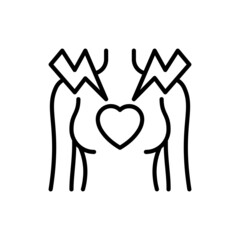 Heart ache thin line icon. Heart attack. Infarction, diseased heart, stress, arrhythmia. Woman body. Vector illustration.