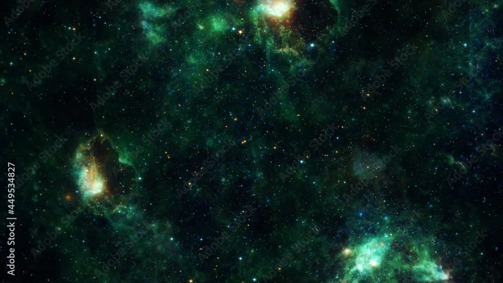 Poster loop universe space exploration fly to star field and nebula in milky way galaxy background. 4k 3d r